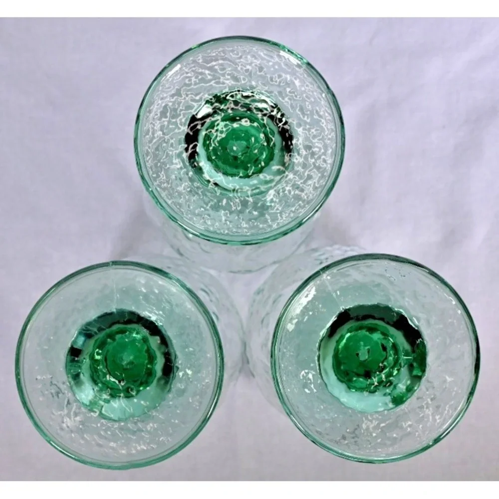 Set of 3 Vintage Libbey Spanish Green Orchard Fruit Goblets 16 oz Glass